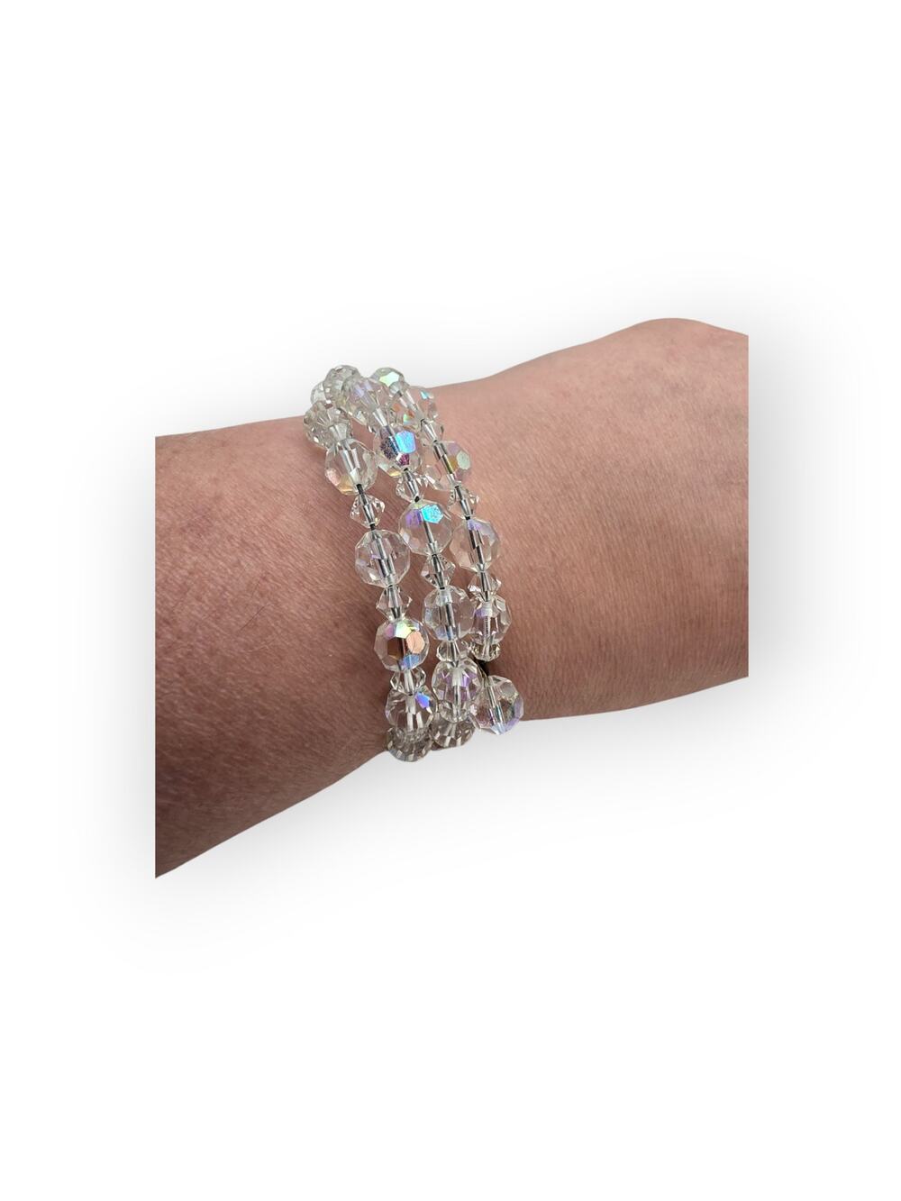 Aurora Borealis Crystal Coil Wrap Bracelet Iridescent AB Glass Vintage Glam